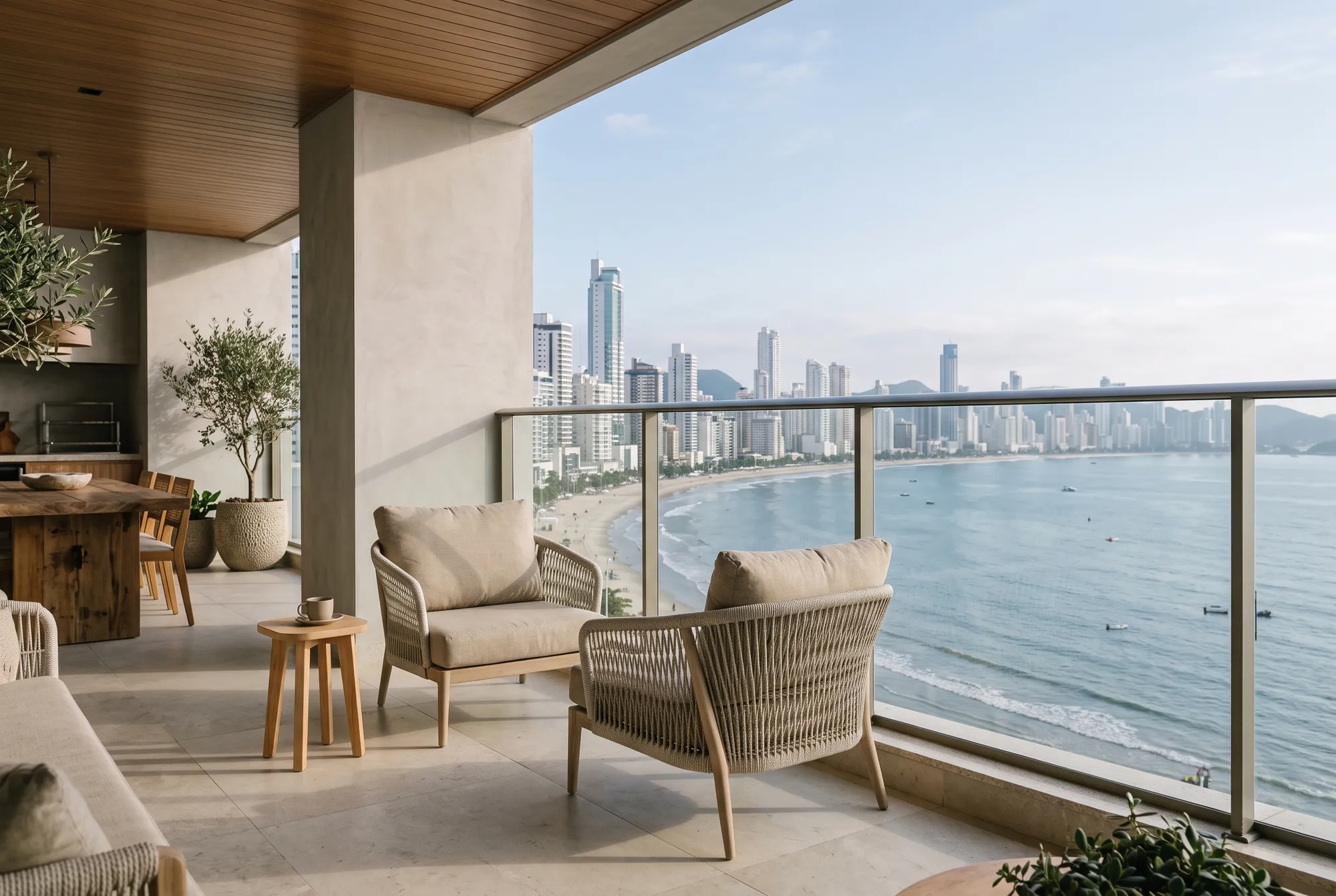 Varanda gourmet com vista para a Praia Central