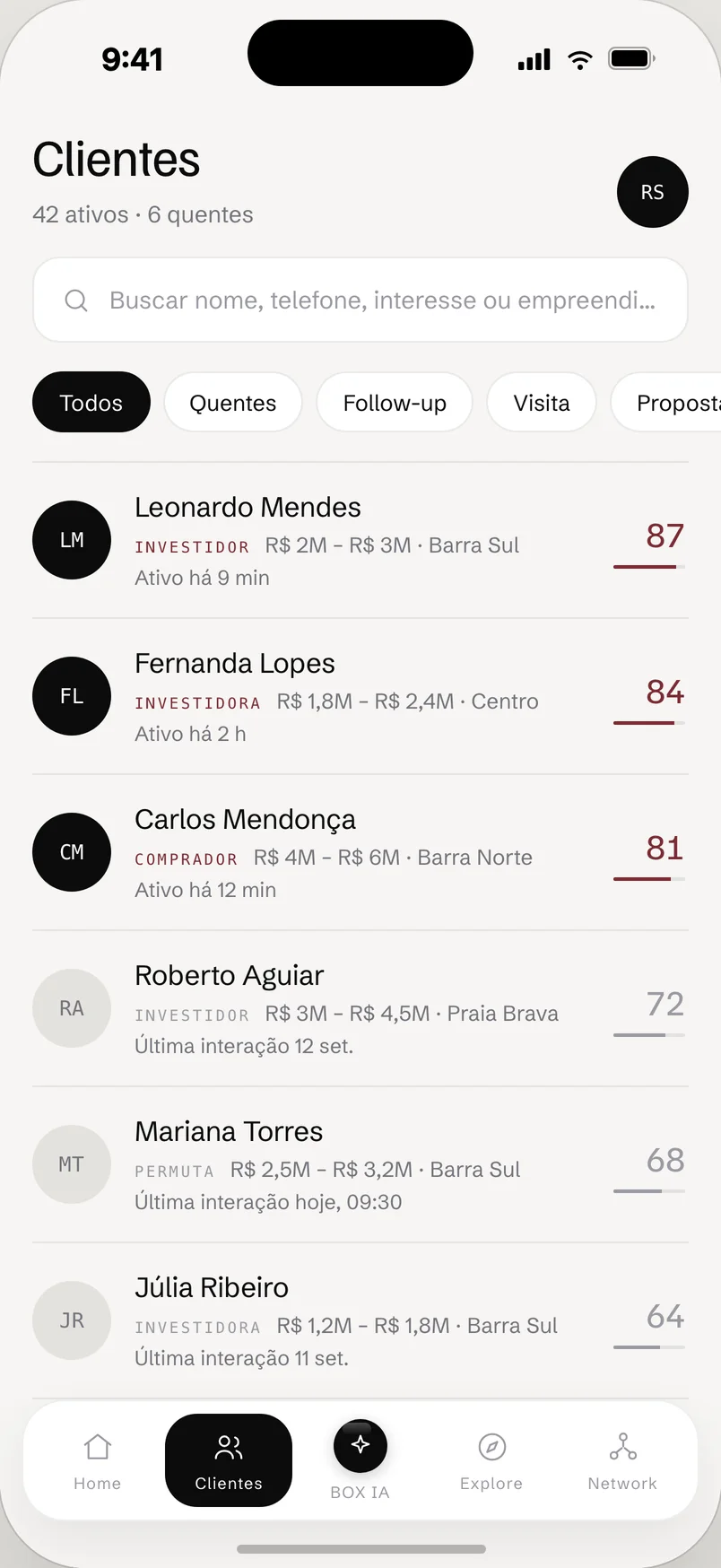 Lista de clientes do BOX OS ordenada por sinal de compra