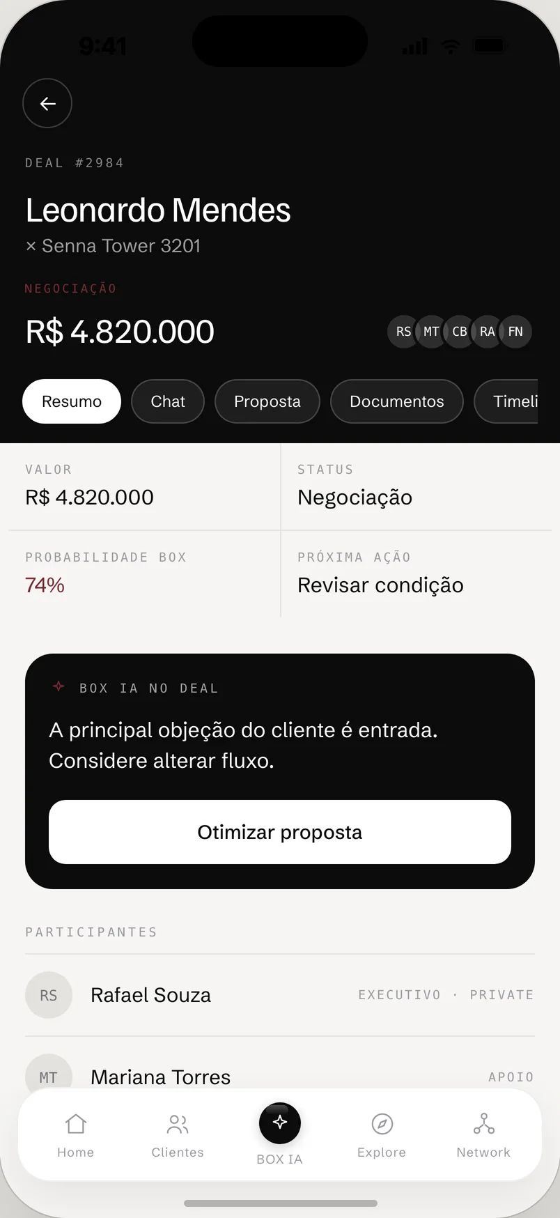 Tela Deal Room do BOX OS